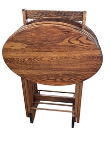 lot 170 image: Set of 4 Wooden Folding Tray Tables with Stand