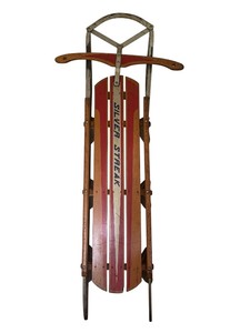 lot 186 image: Vintage Silver Streak Wooden Sled with Steel Runners