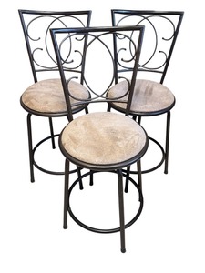 lot 370 image: Set of 3 Metal Bar Stools with Upholstered Seats, 23 Inch Seat Height