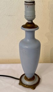 lot 389 image: Art Deco Style Boudoir Lamp, 12 Inch, Blue with Brass Accents