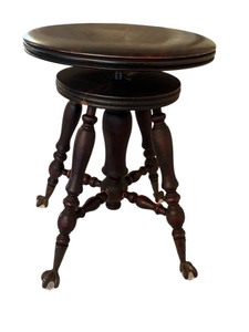 lot 391 image: Antique Adjustable Piano Stool with Claw Feet, 19.5 Inches Tall