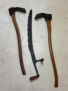 lot 405 image: Pair of Vintage Adze Tools with Antique Saw