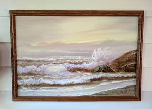 lot 301 image: Large Framed Oil on Canvas Seascape Painting