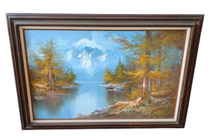 lot 327 image: Large Framed Vintage Oil on Canvas Landscape Painting