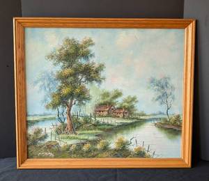 lot 338 image: Framed Oil on Canvas Landscape Painting by P. Miller