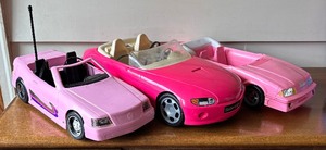 lot 564 image: Barbie Motorized Cruisin Car Vehicle, Barbie Glam Convertible Car and Meritus Barbie Pink Convertible Car