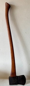 lot 44 image: Vintage Broad Axe with Wooden Handle and Embossed Iron Head