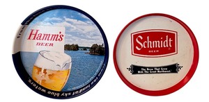 lot 45T image: Hamms 13 Inch and Schmidt 12 Inch Vintage Beer Advertising Trays