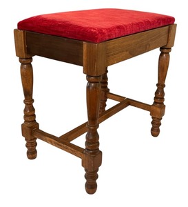 lot 481 image: Vintage Wooden Stool with Red Upholstered Seat