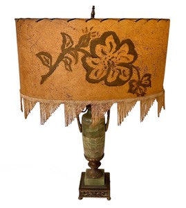 lot 492 image: Vintage 24 Onyx and Brass Table Lamp with Decorative Shade