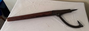 lot 496 image: Vintage 32 Inch Logging Cant Hook with Wooden Handle