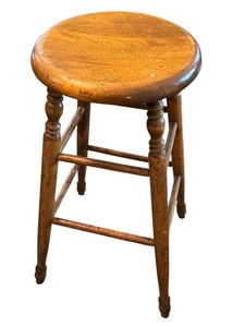 lot 498 image: Vintage 24-Inch Wooden Stool with Turned Legs