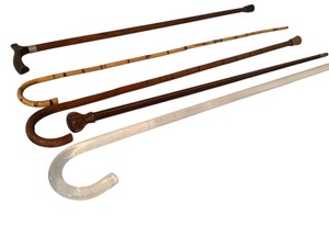 lot 552 image: Collection of 4 Vintage Walking Canes with Mixed Materials and Designs