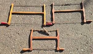 lot 681 image: Set of 3 Vintage Wooden Bow Saws