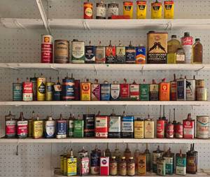 lot 689 image: Huge Selection of Vintage Motor Vehicle & Household Oil & Solvents