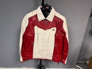 lot 28 image: Red and White Hein Gericke Womens Leather Jacket. Size 14.