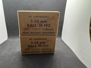 lot 76 image: Israel Mility Industries 5.56 MM Cartridges. 2 Boxes. 50 per Box.