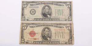 lot 10 image: 1928 & 1934 US 5 Dollar Note