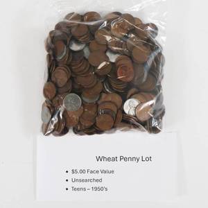 lot 28 image: Wheat Penny Lot - Unsearched $5 Face