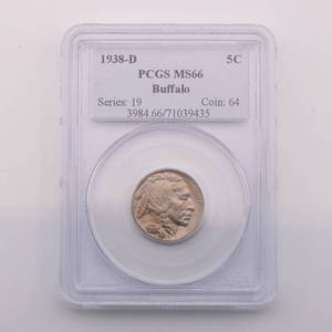 lot 9 image: 1938-D Buffalo Nickel - MS66