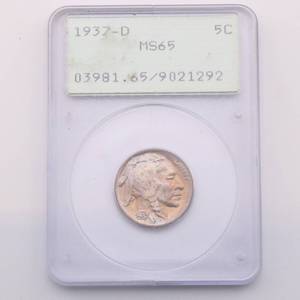 lot 8 image: 1937-D Buffalo Nickel - MS65
