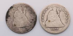 lot 7 image: 1858 & 1877 Seated Liberty Quarter Lot