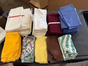 lot 29 image: Cloth Lovers Dream Large Lot of Cloth Napkins, White, Orange, Blue, etc. Approx. 100