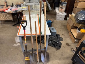 lot 38 image: 3 Shovels, Spade, and Hoe