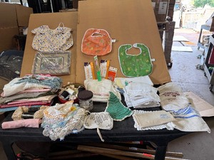 lot 46 image: Kitchen Linens, Doilies, Material, Sewing Supplies, etc.