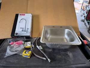 lot 50 image: Small Sink, Faucet and Plumbing Supplies