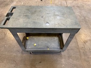 lot 12 image: Rubber Utility Cart (500 lb max) 34.5 x 17.5 x 32.5. Hole in top