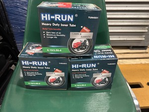 lot 62 image: Three New Hi-Run Heavy Duty Inner Tube - Butyl Lawn & Garden 4.103.50-4