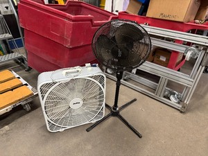 lot 66 image: Two Fans - Air King and Comfort Zone with a Quad-Pro Pre-Assembled Quick Folding Base. Both work.