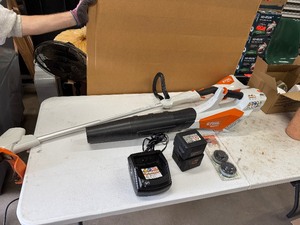 lot 79 image: Stihl BGA 30-57 Electric Leaf Blower and Stihl Weed Whip FSA-57 includes 2 Batteries, Charger and extra Weed Whip String
