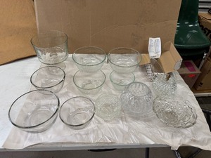 lot 86 image: Vintage Glassware - Serving Dishes, Candy Dishes, Mixing Bowls, Lead Crystal Knive Holder