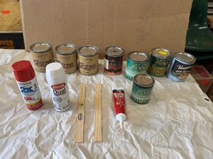 lot 106 image: Lot of Paint, Spray paint and Primer, Finish glaze, Satin, Exterior Satin