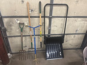 lot 112 image: Large Snow Mover, Pitchforks and Weeder