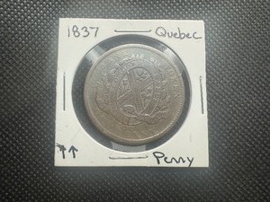 1837 Quebec Large Cent - LC912 Variety, Rarer No Period, Rarer Medal Alignment Variety