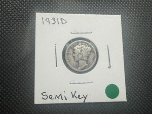 lot 10 image: 1931 D Semi key Date Mercury Dime, Circular Scratch on Cheek but Otherwise Great Authentic Character