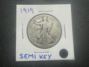 lot 12 image: 1919 Semi Key Walking Liberty Half