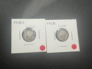 lot 38 image: 1918 S and 1928 Mercury Dimes
