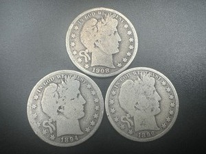 lot 59 image: (3) Circulated Barber Half Dollar, 1894O, 1899, 1908D
