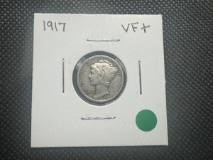 lot 65 image: 1917 Better Date VF Mercury Dime. Rich, Authentic Patina. Great Character.