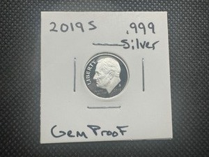 lot 67 image: 2019 S Gem Proof .999 Silver Roosevelt Dime, Yes .999 Fine Too