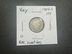 lot 80 image: 1904 S Key Date Barber Dime. (Refer to description for details.)