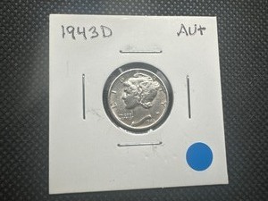 lot 84 image: 1943 D Au 1943 D Mercury Dime. Full mint luster. Full bands. Near FSB, No rim dings. Uncleaned. Problem Free.