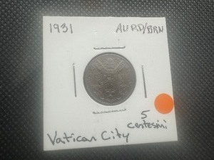 lot 89 image: 1931 AU RDBRN Vatican City 5 Centesimi