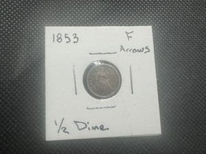lot 103 image: 1853 Half Dime WArrows - Fine. Uncleaned and problem free.