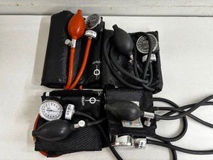lot 56 image: Lot of 4 Mixed Brand & Sizes (One Is For Infants) Aneroid&nbspSphygmomanometer and Blood Pressure Cuffs (McKesson, ADC, etc.) Mechanical Components for Accuracy, Measures Changes with Needle Indicator
