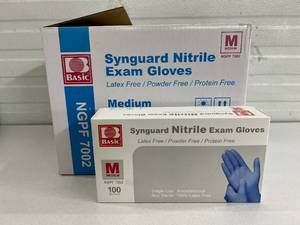 lot 88 image: MSRP $120  1 Case (1000 each) NEW Basic NGPF 7002 Synguard Latex-Free Powder-Free Protein-Free Nitrile Exam Gloves - Size Medium